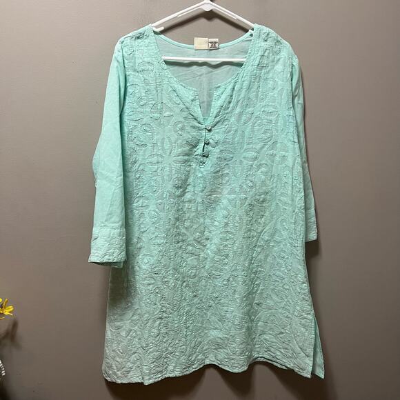 Boo Gemes women’s blue tunic dress 100% cotton size XL Light‎ Weight Resortwear - Picture 1 of 6